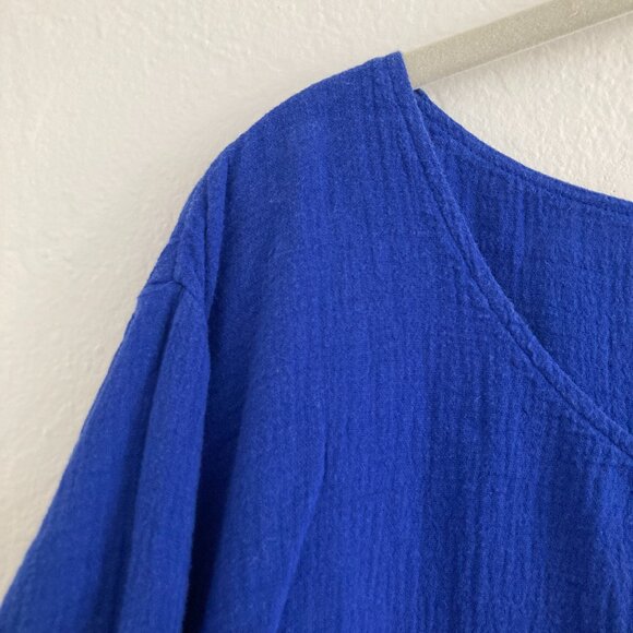 Soft Surroundings Womens 2X Blue 3/4 Sleeve Blouse Artsy Round Neck Minimalist - Picture 3 of 9